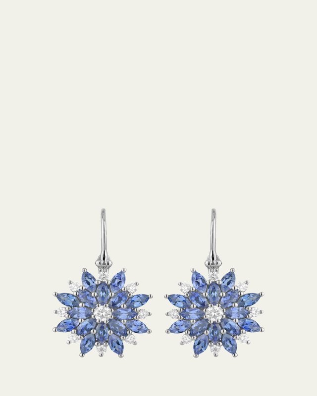 18K White Gold Dahlia Earrings with Diamonds and Sapphires